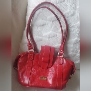 Zamponi Women's Italian Red Croc Texture Leather Handbag 🌴